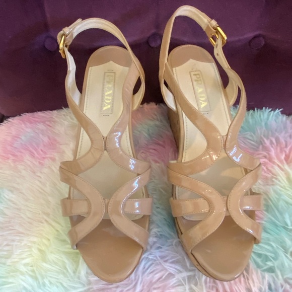 Prada Patent Leather Cork Wedge Sandal - Picture 2 of 9